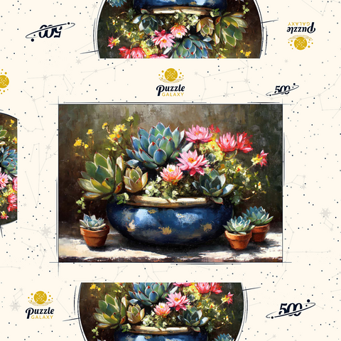 Blooming Succulents in Blue Ceramic Pot 500 Puzzle Schachtel 3D Modell