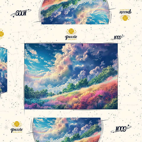 Vibrant Meadow Under Rainbow Clouds 1000 Puzzle Schachtel 3D Modell