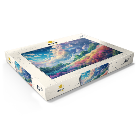 Vibrant Meadow Under Rainbow Clouds 100 Puzzle Schachtel Ansicht1