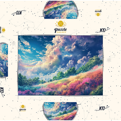Vibrant Meadow Under Rainbow Clouds 100 Puzzle Schachtel 3D Modell