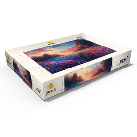 Alternative Darstellung des Puzzle-Motivs Sonnenuntergang über leuchtenden Blumenfeldern – Puzzleteile: 1000