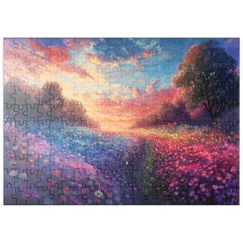 puzzleplate Sunset Over Vibrant Flower Fields 200 Puzzle