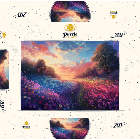 Sunset Over Vibrant Flower Fields 200 Puzzle Schachtel 3D Modell