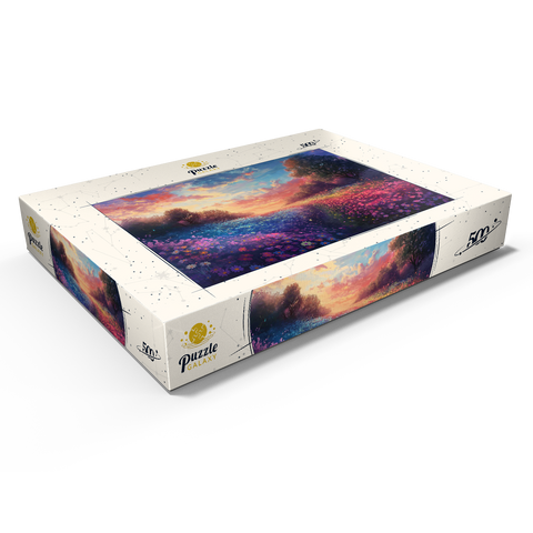 Sunset Over Vibrant Flower Fields 500 Puzzle Schachtel Ansicht1