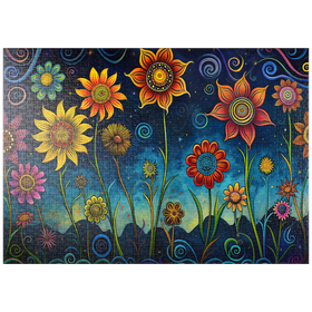 Darstellung des Puzzle Motivs Skurriler nächtlicher Blumengarten - Puzzleteile: 1000