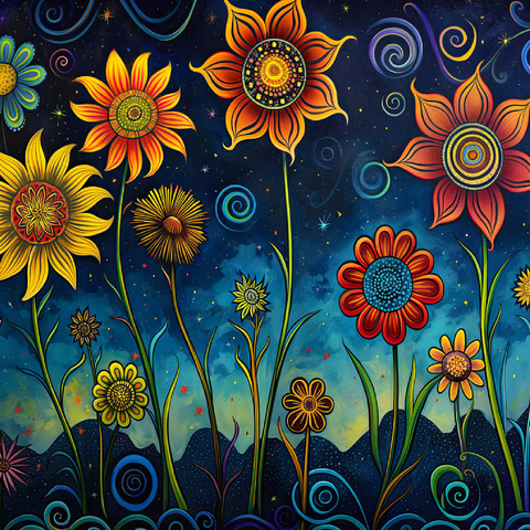 Whimsical Nighttime Flower Garden 100 Puzzle 3D Modell