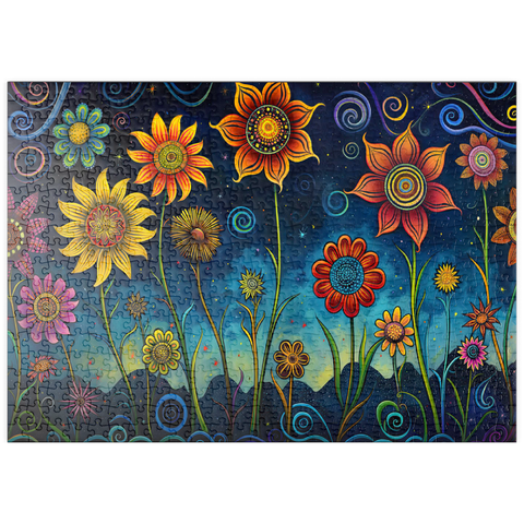 puzzleplate Whimsical Nighttime Flower Garden 500 Puzzle