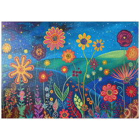 Darstellung des Puzzle Motivs Sternennacht Blumenwiese - Puzzleteile: 1000