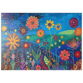 Darstellung des Puzzle Motivs Sternennacht Blumenwiese - Puzzleteile: 100