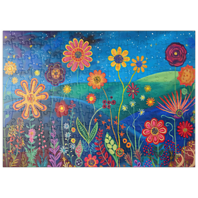 Darstellung des Puzzle-Motivs Sternennacht Blumenwiese – Puzzleteile: 200