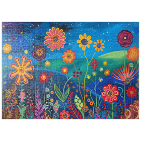 Darstellung des Puzzle Motivs Sternennacht Blumenwiese - Puzzleteile: 500