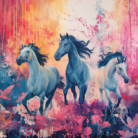Darstellung des Puzzle Motivs Wilde Pferde in pulsierender Traumlandschaft Wild Horses in Vibrant Dreamscape 1000 Puzzle 3D Modell