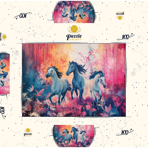 Darstellung des Puzzle Motivs Wilde Pferde in pulsierender Traumlandschaft Wild Horses in Vibrant Dreamscape 100 Puzzle Schachtel 3D Modell