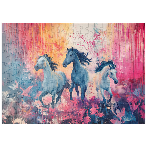Darstellung des Puzzle Motivs Wilde Pferde in pulsierender Traumlandschaft puzzleplate Wild Horses in Vibrant Dreamscape 200 Puzzle