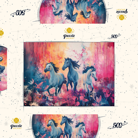 Darstellung des Puzzle Motivs Wilde Pferde in pulsierender Traumlandschaft Wild Horses in Vibrant Dreamscape 500 Puzzle Schachtel 3D Modell