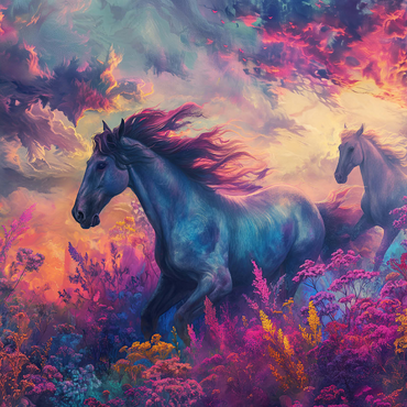 Majestic Horses in Vibrant Fantasy Landscape 1000 Puzzle 3D Modell