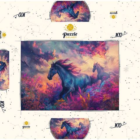 Majestic Horses in Vibrant Fantasy Landscape 100 Puzzle Schachtel 3D Modell