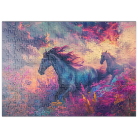 Darstellung des Puzzle Motivs Majestätische Pferde in lebhafter Fantasielandschaft - Puzzleteile: 200