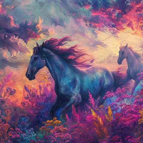 Majestic Horses in Vibrant Fantasy Landscape 200 Puzzle 3D Modell