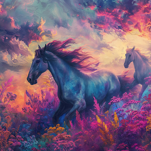 Majestic Horses in Vibrant Fantasy Landscape 500 Puzzle 3D Modell