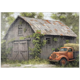 Darstellung des Puzzle-Motivs Rustikale Scheune und alter Heuwagen – Puzzleteile: 1000
