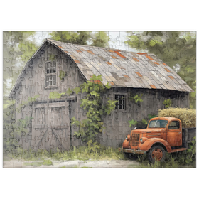 Darstellung des Puzzle-Motivs Rustikale Scheune und alter Heuwagen – Puzzleteile: 200