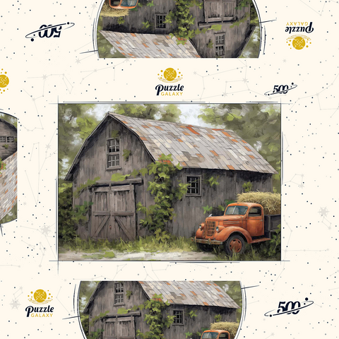 Rustic Barn and Vintage Hay Truck 500 Puzzle Schachtel 3D Modell
