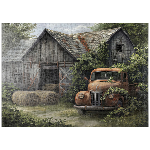 puzzleplate Weathered Barn with Classic Rusty Truck 1000 Puzzle
