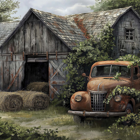 Weathered Barn with Classic Rusty Truck 500 Puzzle 3D Modell