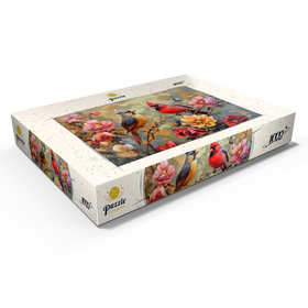 Alternative Darstellung des Puzzle-Motivs Kardinal und Singvogel zwischen Blüten – Puzzleteile: 1000