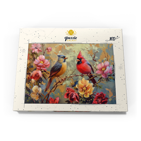 Cardinal and Songbird Among Blossoms 100 Puzzle Schachtel Ansicht3