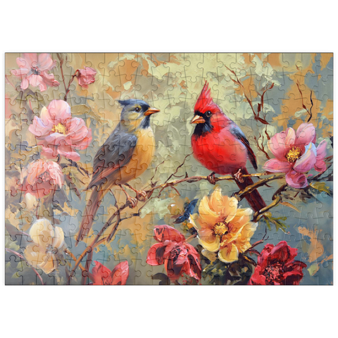puzzleplate Cardinal and Songbird Among Blossoms 200 Puzzle