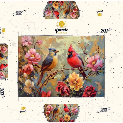 Cardinal and Songbird Among Blossoms 200 Puzzle Schachtel 3D Modell