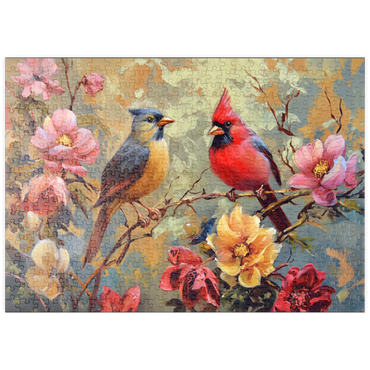 puzzleplate Cardinal and Songbird Among Blossoms 500 Puzzle