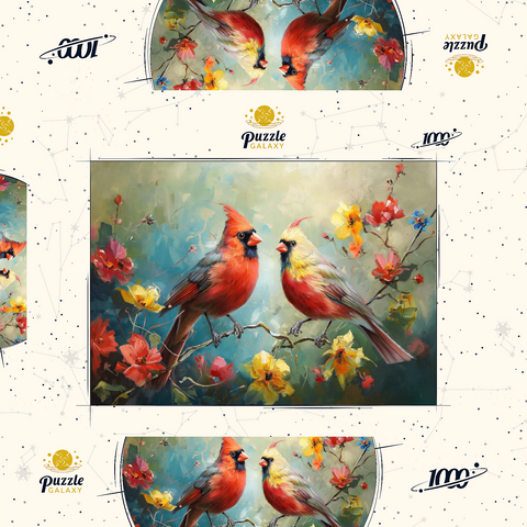Northern Cardinals Among Spring Blossoms 1000 Puzzle Schachtel 3D Modell
