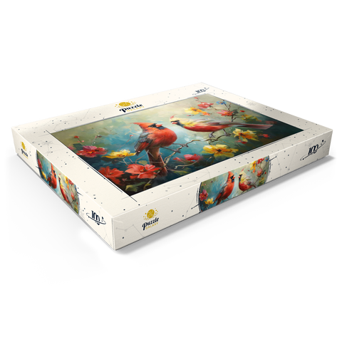 Northern Cardinals Among Spring Blossoms 100 Puzzle Schachtel Ansicht1