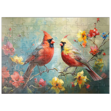 puzzleplate Northern Cardinals Among Spring Blossoms 100 Puzzle