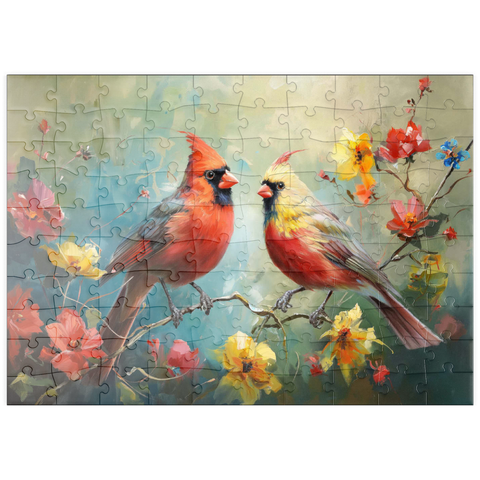 puzzleplate Northern Cardinals Among Spring Blossoms 100 Puzzle
