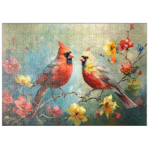 puzzleplate Northern Cardinals Among Spring Blossoms 200 Puzzle