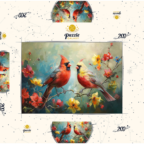 Northern Cardinals Among Spring Blossoms 200 Puzzle Schachtel 3D Modell