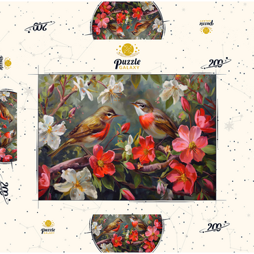 Darstellung des Puzzle Motivs Red-throated Birds Amid Spring Blossoms 200 Puzzle Schachtel 3D Modell