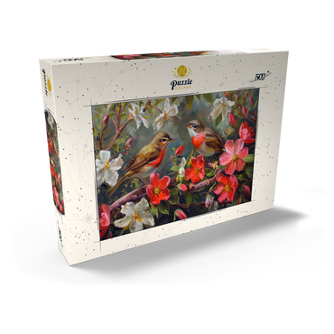 Darstellung des Puzzle Motivs Red-throated Birds Amid Spring Blossoms 500 Puzzle Schachtel Ansicht2