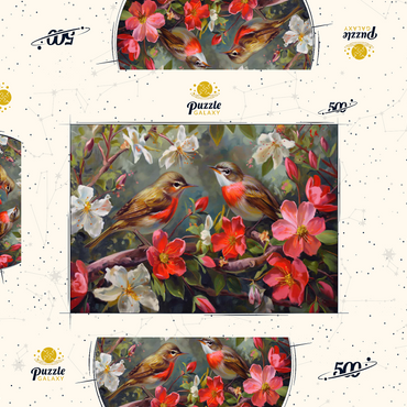 Darstellung des Puzzle Motivs Red-throated Birds Amid Spring Blossoms 500 Puzzle Schachtel 3D Modell