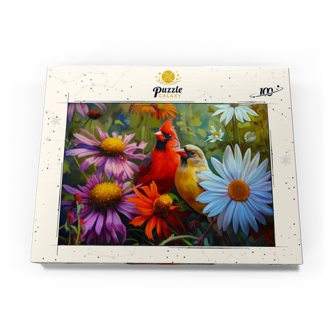 Northern Cardinal Pair Among Wildflowers 100 Puzzle Schachtel Ansicht3