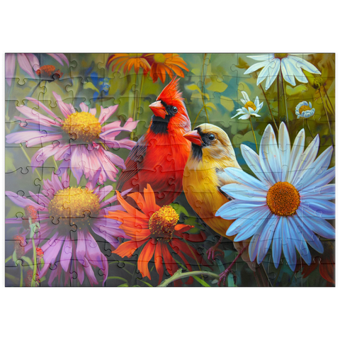 puzzleplate Northern Cardinal Pair Among Wildflowers 100 Puzzle