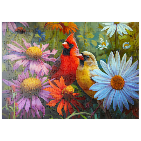 puzzleplate Northern Cardinal Pair Among Wildflowers 200 Puzzle