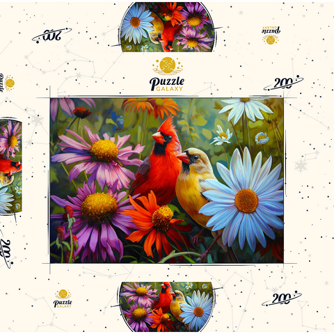 Northern Cardinal Pair Among Wildflowers 200 Puzzle Schachtel 3D Modell