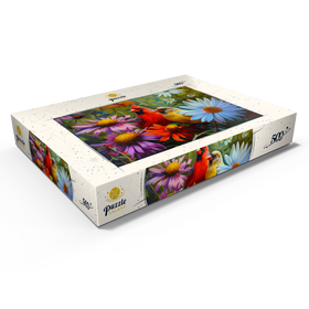 Darstellung des Puzzle Motivs Nördliches Kardinalpaar unter Wildblumen - Puzzleteile: 500