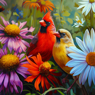 Northern Cardinal Pair Among Wildflowers 500 Puzzle 3D Modell