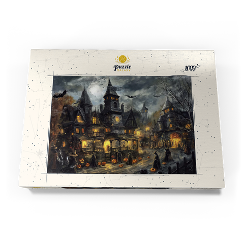Darstellung des Puzzle Motivs Gespensterdorf bei Vollmond Haunted Village Under Full Moon 1000 Puzzle Schachtel Ansicht3